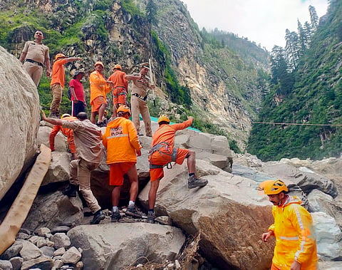 Search and rescue operation underway to find the missing people following a cloudburst on Thursday, in Rampur area of Shimla district, Friday, Aug. 2, 2024